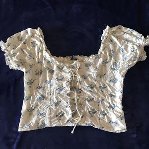 American Eagle Lace Up Floral Crop Top